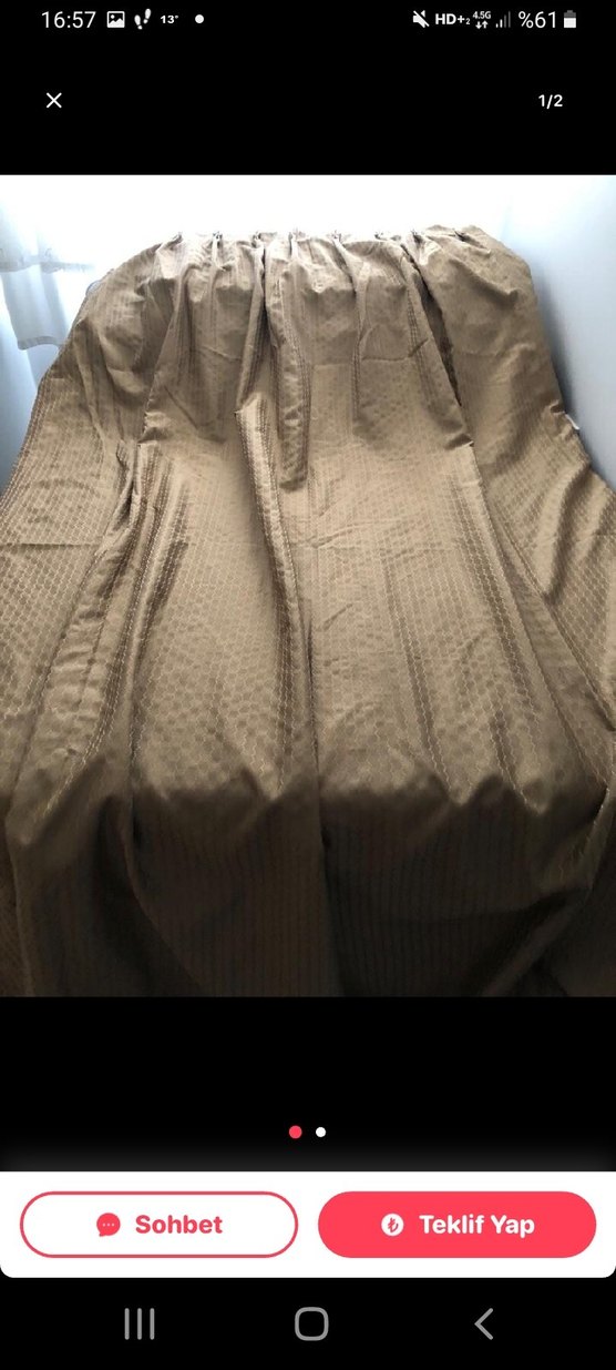 Bej Düz Perde 110 cm  en 255 boy ölçüleri 2 parça - Görsel 2