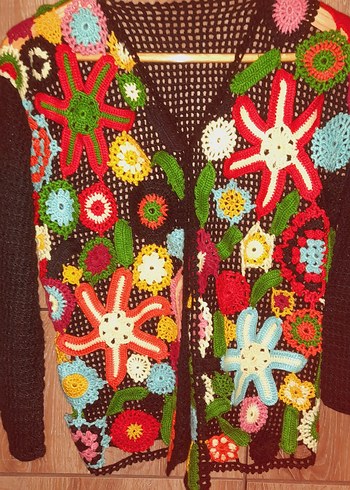 Renkli Örgü Bohem Kadın Hırka - Görsel 2