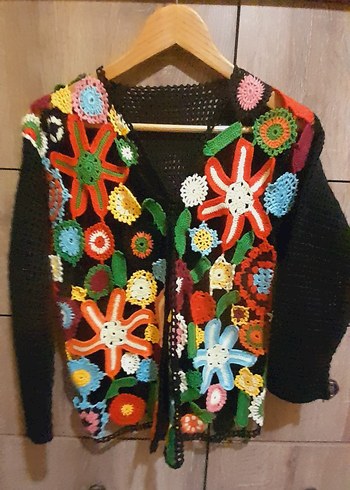 Renkli Örgü Bohem Kadın Hırka - Görsel 4