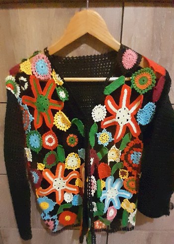 Renkli Örgü Bohem Kadın Hırka - Görsel 3