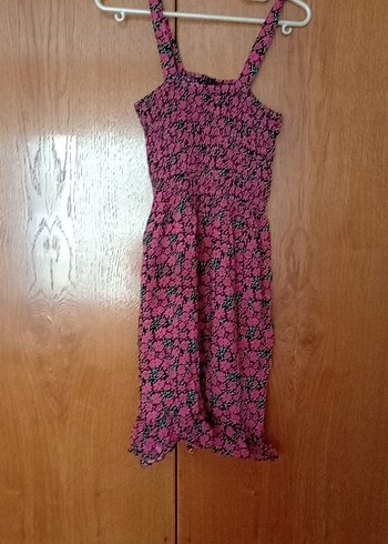 Pembe Bohem Fırfırlı Askılı Elbise
