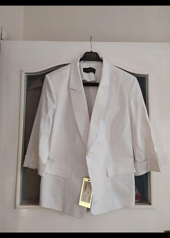 Düğmeli Beyaz Kadın Keten Blazer Ceket