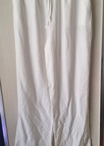 Kadın Beyaz Keten Salaş Midi Pantolon