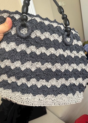 Gri Zebra Desenli Örgü Kadın Çanta - Görsel 4