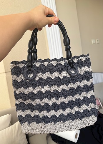 Gri Zebra Desenli Örgü Kadın Çanta - Görsel 2