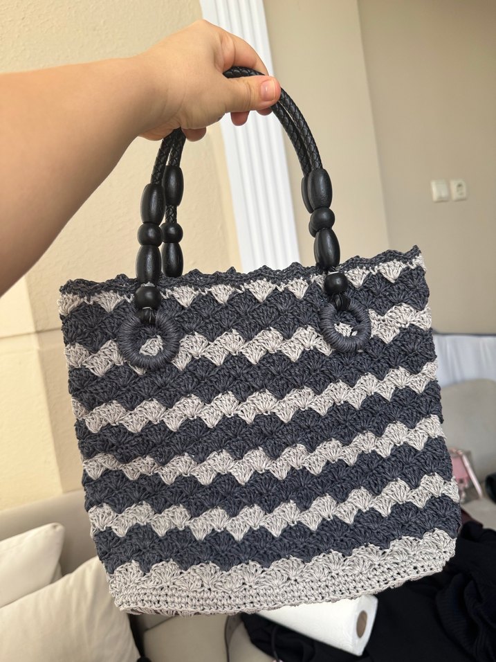 Gri Zebra Desenli Örgü Kadın Çanta - Görsel 2