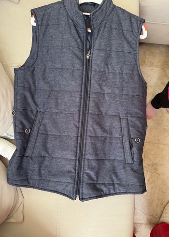 Süvari Gri Denim Fermuarlı Erkek Yelek - Görsel 2