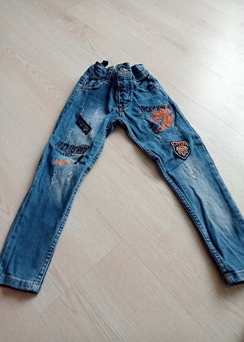 5 Yaş Beden gri Renk Baskılı Gri Bol Kesim Erkek Kot Pantolon