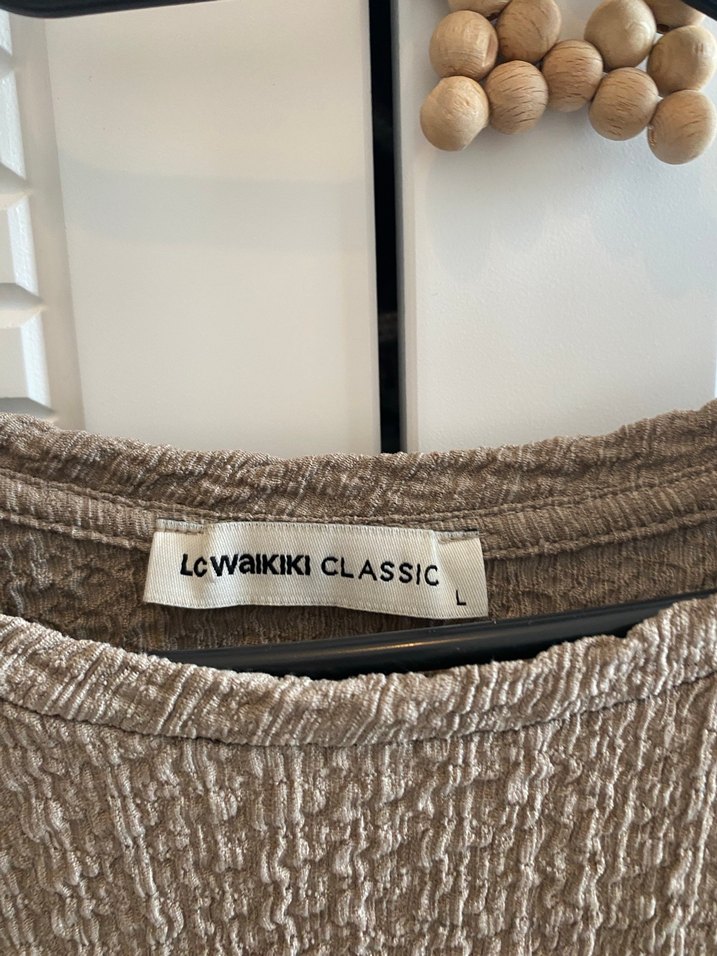 Bej Kısa Kollu Örgü Hamile Bluzu - Görsel 2