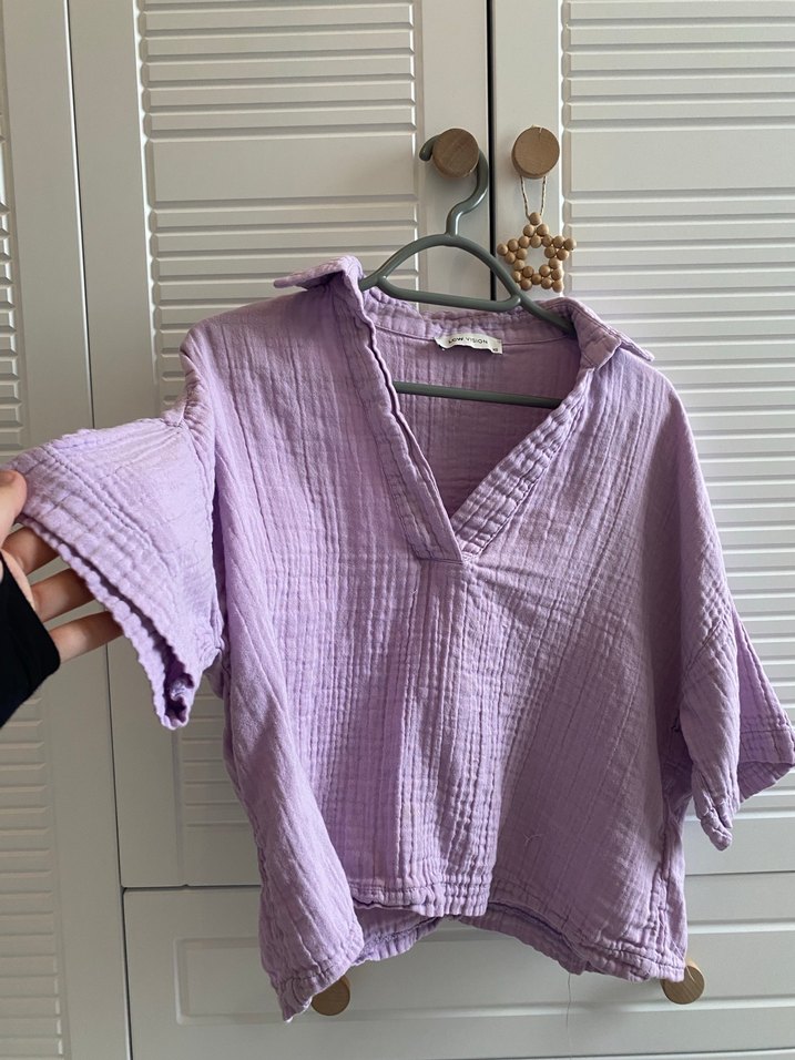 Bohem Mor Keten V Yaka Gömlek - Görsel 2