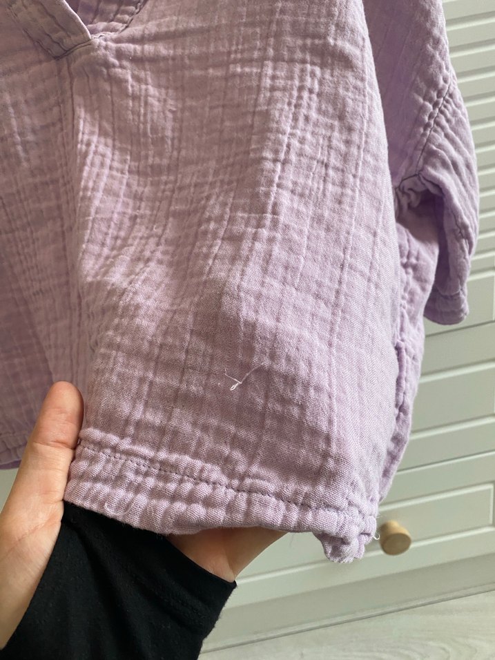 Bohem Mor Keten V Yaka Gömlek - Görsel 5