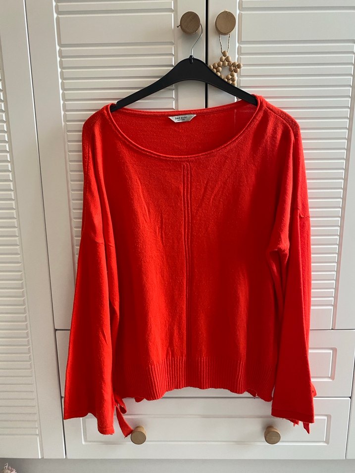 Kırmızı Örgü Salaş Kadın Kazak - Görsel 3