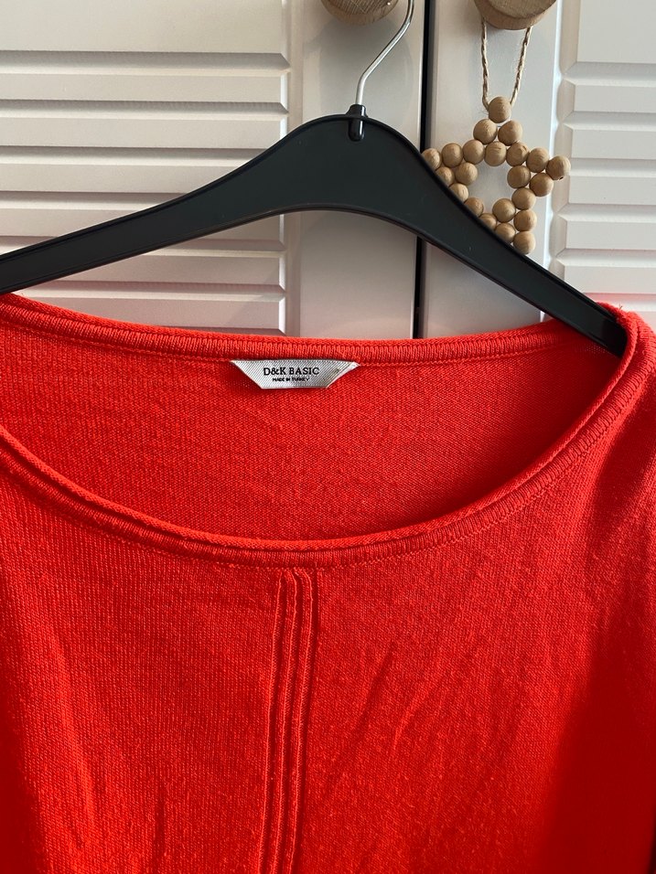 Kırmızı Örgü Salaş Kadın Kazak - Görsel 2