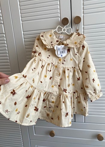 Bej Çiçekli Bohem Uzun Kollu Kız Elbisesi - Görsel 3