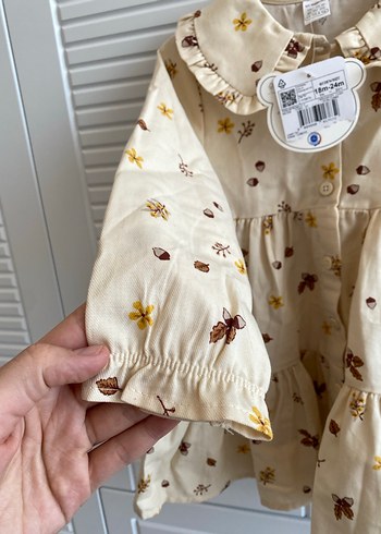 Bej Çiçekli Bohem Uzun Kollu Kız Elbisesi - Görsel 2