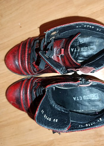 Kırmızı Deri Kadın Bot, Tokalı, Blok Topuklu - Görsel 5