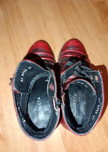 Kırmızı Deri Kadın Bot, Tokalı, Blok Topuklu - Görsel 4