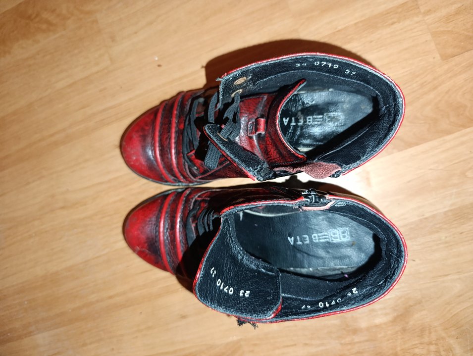 Kırmızı Deri Kadın Bot, Tokalı, Blok Topuklu - Görsel 5