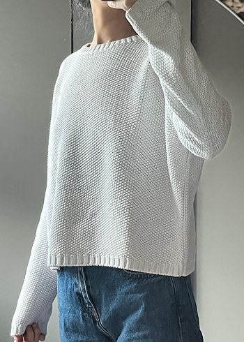 Bershka pamuklu beyaz kazak - Görsel 5