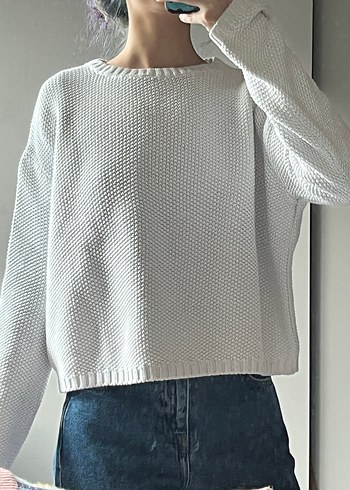 Bershka pamuklu beyaz kazak - Görsel 4