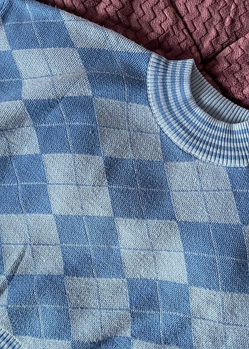 Defacto mavi baklava desenli kazak - Görsel 2