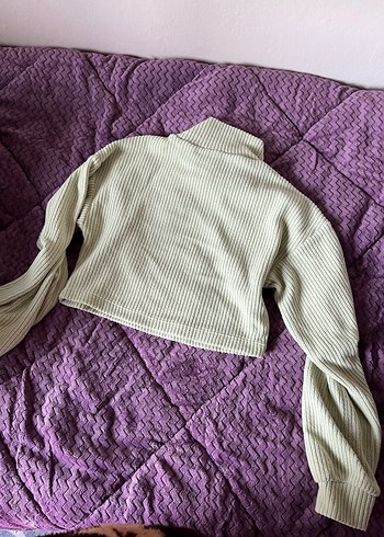 Defacto yeşil polar crop sweatshirt - Görsel 3