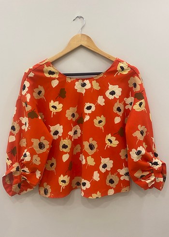 Zara S/M uyumlu Çiçek Desenli Turuncu Tok Şık Bluz