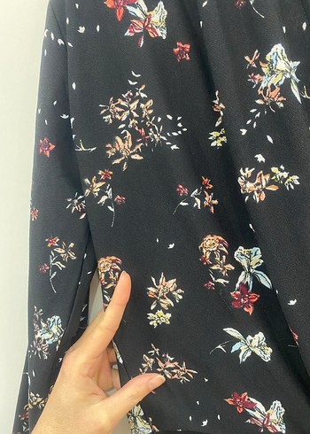 S/M uyumlu Çiçek Desenli Siyah Bohem Çıtçıtlı Kruvaze Kadın Bluz - Görsel 8
