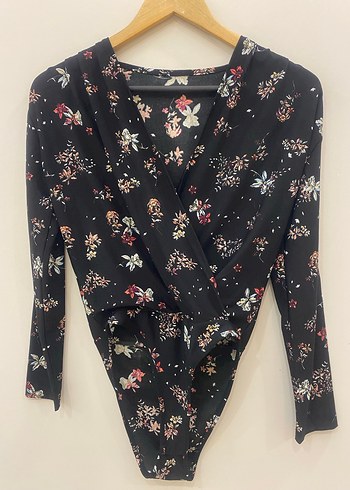 S/M uyumlu Çiçek Desenli Siyah Bohem Çıtçıtlı Kruvaze Kadın Bluz - Görsel 2