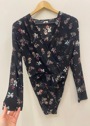 S/M uyumlu Çiçek Desenli Siyah Bohem Çıtçıtlı Kruvaze Kadın Bluz - Görsel 7