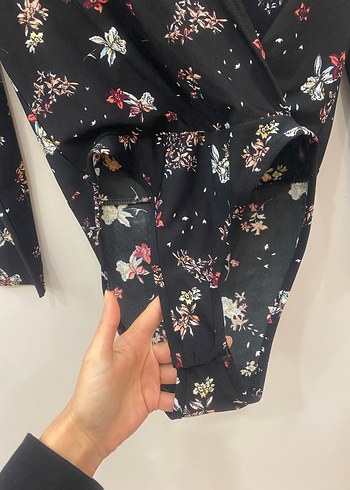 S/M uyumlu Çiçek Desenli Siyah Bohem Çıtçıtlı Kruvaze Kadın Bluz - Görsel 6