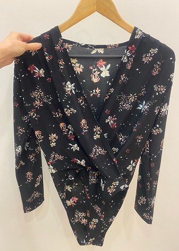 S/M uyumlu Çiçek Desenli Siyah Bohem Çıtçıtlı Kruvaze Kadın Bluz - Görsel 10