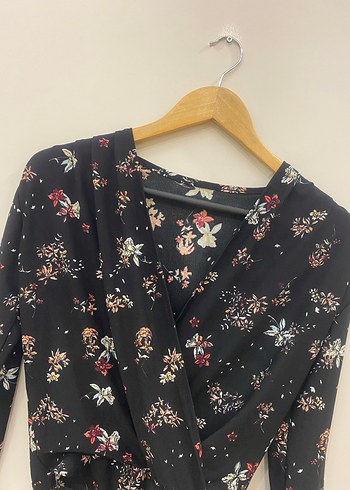 S/M uyumlu Çiçek Desenli Siyah Bohem Çıtçıtlı Kruvaze Kadın Bluz - Görsel 5