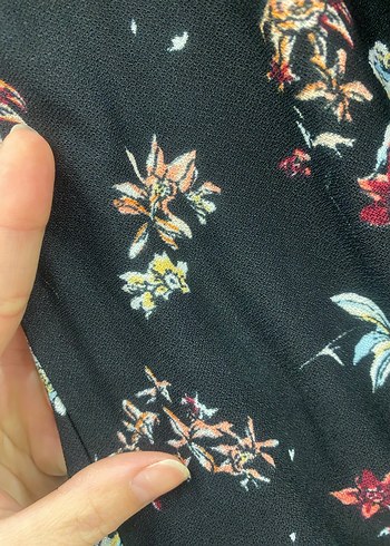 S/M uyumlu Çiçek Desenli Siyah Bohem Çıtçıtlı Kruvaze Kadın Bluz - Görsel 9