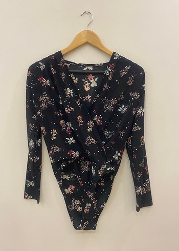 S/M uyumlu Çiçek Desenli Siyah Bohem Çıtçıtlı Kruvaze Kadın Bluz - Görsel 4