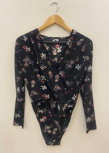 S/M uyumlu Çiçek Desenli Siyah Bohem Çıtçıtlı Kruvaze Kadın Bluz - Görsel 3