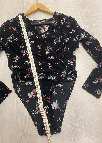 S/M uyumlu Çiçek Desenli Siyah Bohem Çıtçıtlı Kruvaze Kadın Bluz - Görsel 14