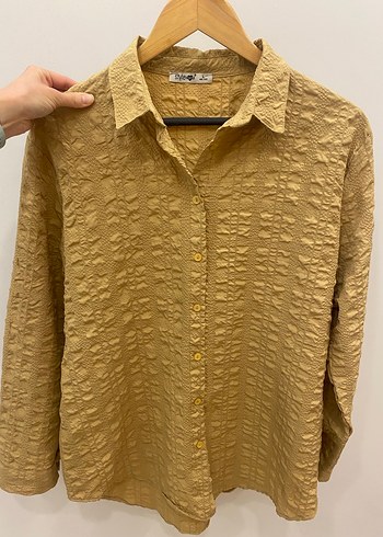 40/42 uyumlu Bej Waffle Bürümcük Dertsiz Kadın Gömlek - Görsel 10