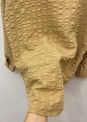40/42 uyumlu Bej Waffle Bürümcük Dertsiz Kadın Gömlek - Görsel 8
