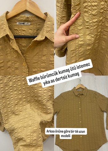 40/42 uyumlu Bej Waffle Bürümcük Dertsiz Kadın Gömlek - Görsel 15