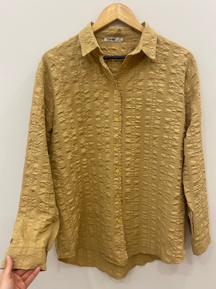 40/42 uyumlu Bej Waffle Bürümcük Dertsiz Kadın Gömlek - Görsel 4