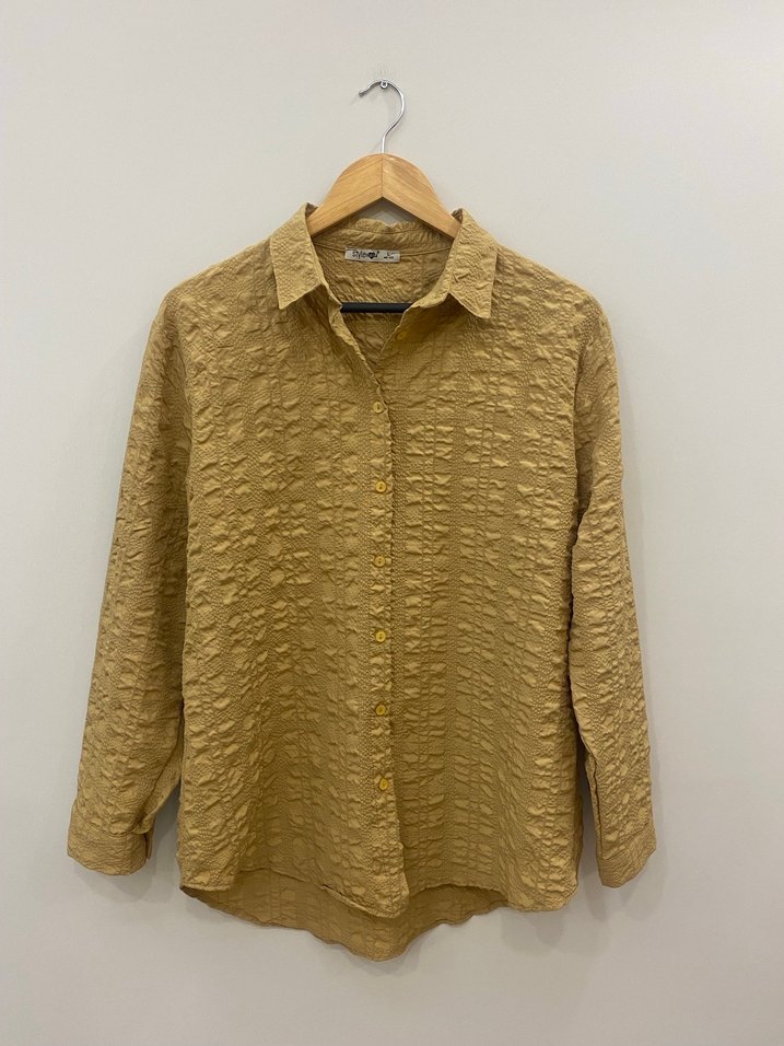 40/42 uyumlu Bej Waffle Bürümcük Dertsiz Kadın Gömlek - Görsel 3