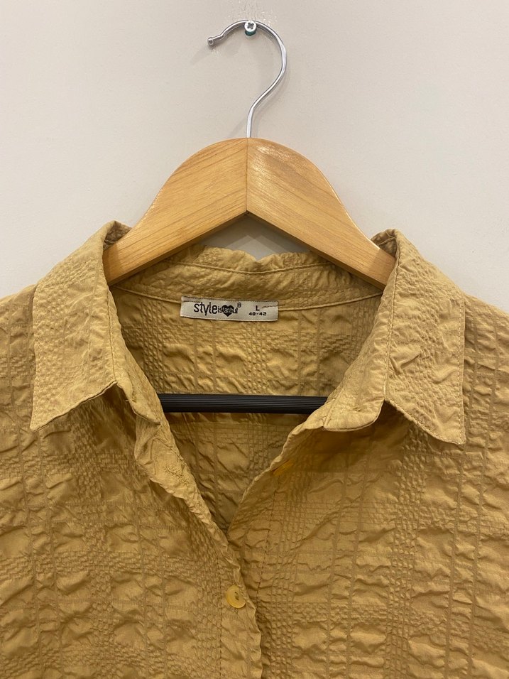 40/42 uyumlu Bej Waffle Bürümcük Dertsiz Kadın Gömlek - Görsel 5