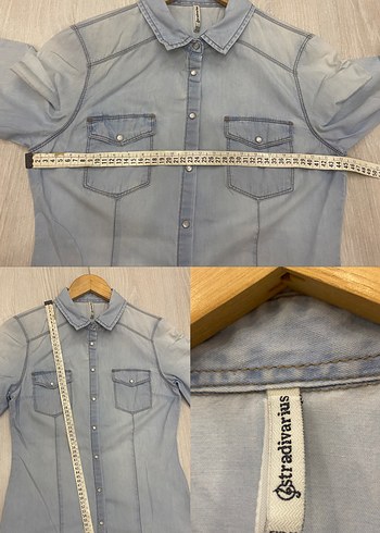 Stradivarius M Yıkama Efektli Kadın Açık Mavi Jean Gömlek - Görsel 16