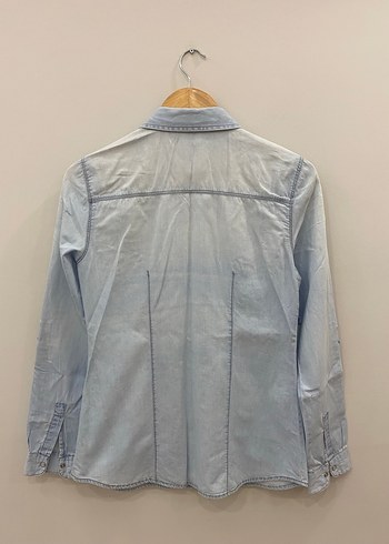 Stradivarius M Yıkama Efektli Kadın Açık Mavi Jean Gömlek - Görsel 11