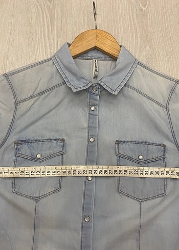 Stradivarius M Yıkama Efektli Kadın Açık Mavi Jean Gömlek - Görsel 15