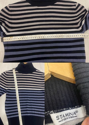 Stamina by Erdem Premium Kalite Çizgili Balıkçı Yaka Kadın Triko - Görsel 15