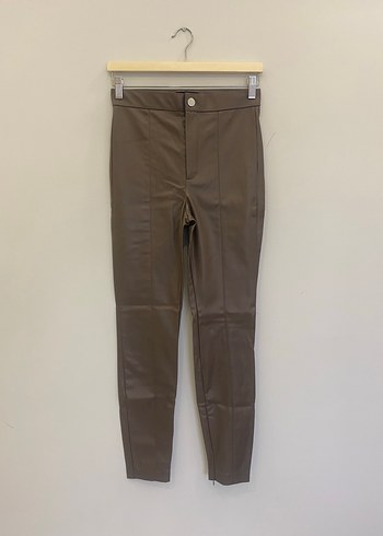 Zara XS/S uyumlu Vizon Deri Kışlık Slim Kadın Pantolon - Görsel 5