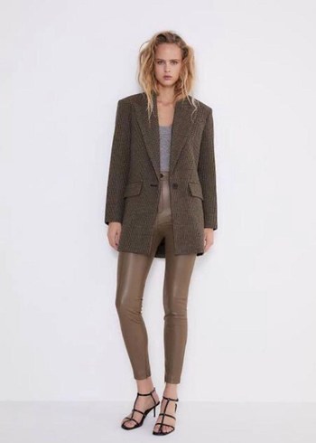 Zara XS/S uyumlu Vizon Deri Kışlık Slim Kadın Pantolon - Görsel 2