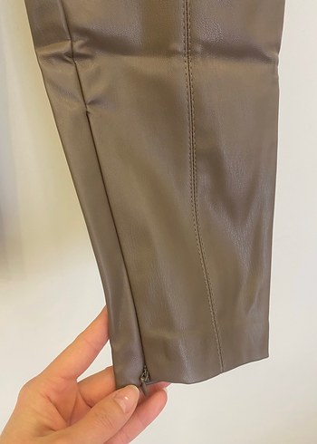 Zara XS/S uyumlu Vizon Deri Kışlık Slim Kadın Pantolon - Görsel 8